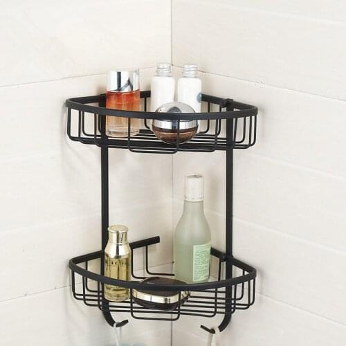 Bathroom Shelf Copper Bath Shower Rack Bath Shower Shelf Bath Shower Caddy Holder Bolt Inserting Dual Tiers Balck Corner Shelf