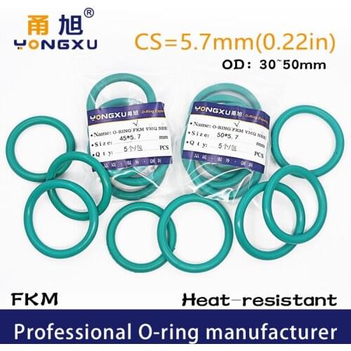 Green FKM Rubber fluororubber O-rings Seals CS5.7mm OD30/35/40/45/50*5.7mm Rings Seal Gasket Fuel sealing organic Rings Washer