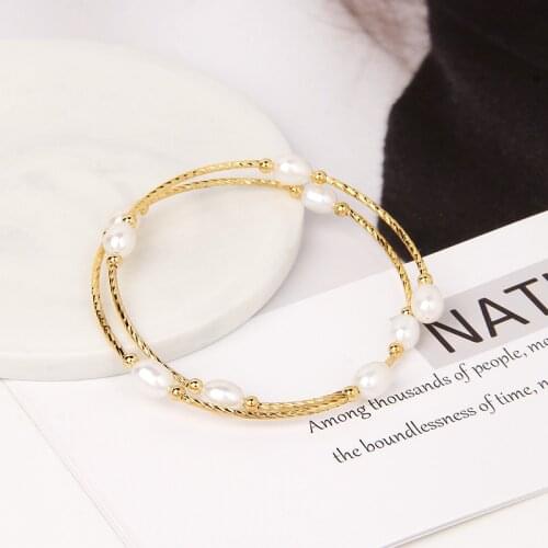Simple Freshwater Natural Pearl Bracelets Fashion Double layer Pearls Bangles Bracelets Women Female Jewelry Wedding Gift