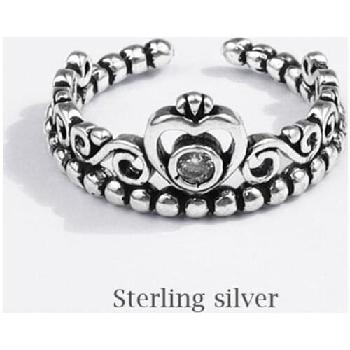 Sole Memory Retro Creative Crown Classic 925 Sterling Silver Female Resizable Opening Rings SRI845