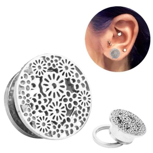 2PCS New Arrival Ear Plugs Tunnels Sexy Body Jewelry Stainless Steel Gold Hollow Flower Shell Fashion Piercing Ear Expansions