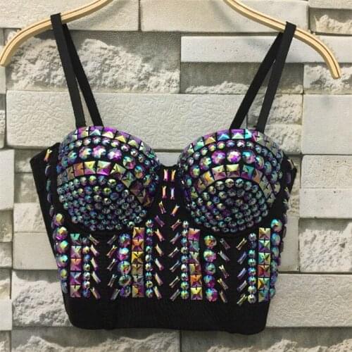 High quality Retro Rhinestone Tops Glitter Corset with Crystals 2021 Women Black Bustier Sexy Sleeveless Crop Top for Party Club