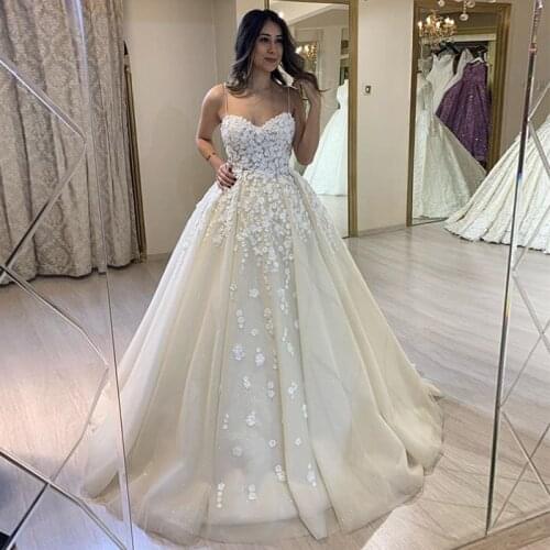 New Design Lady Garden Wedding Dress Applique Sweetheart Spaghetti Strap Long Gowns Tulle Bridal Gown