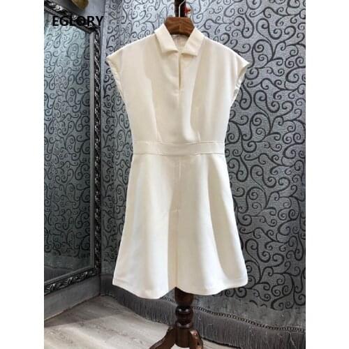 Slim Fit & Flare Dress 2021 Spring Summer Work Dress Women Turn-down Collar Hollow Out Sexy Sleeveless Solid Dress Sweet Lolita