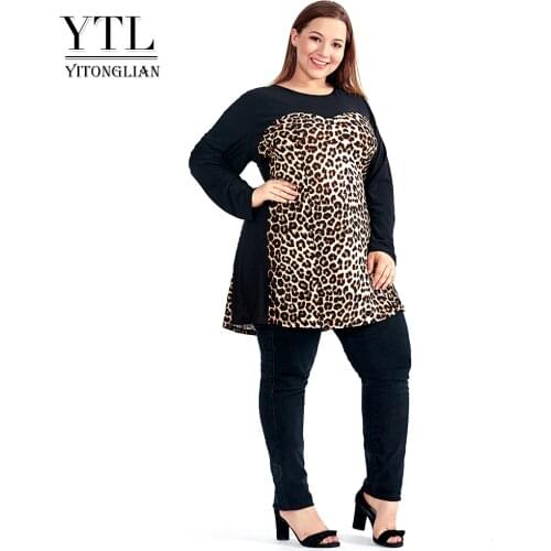 Women Plus Size Shift Dress Leopard Colorblock Big Size Woman Dress Spring Summer Tunic Slim Party Dress 5XL 6XL 7XL H102