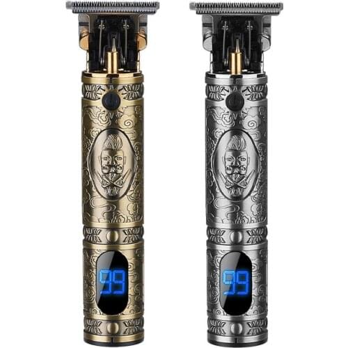 LCD Display Home Professional Mens Hair Clipper Retro Oil Head Electric Clippers T9 Buddha Head Carving Small Push T Blade Head