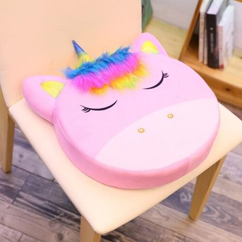 1pc rainbow color unicorn shape sponge seat pad clolorful silky hair uinicorn back cushion for kids or Xmas gift