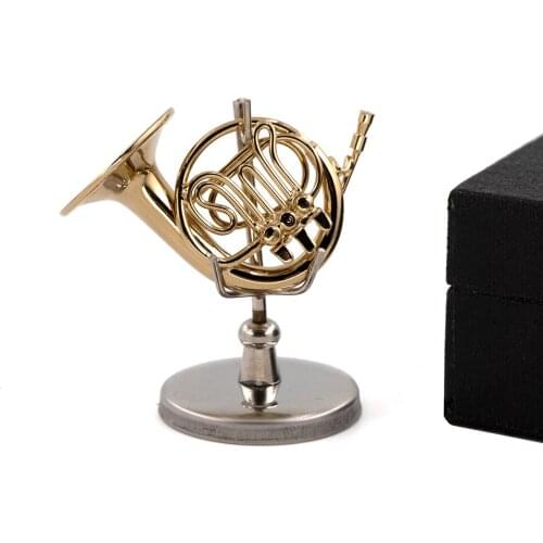 1Pcs Miniature Copper French Horn Model with Support Mini Musical Instrument 1/12 Dollhouse ob11 1/6 Action figure Accessories