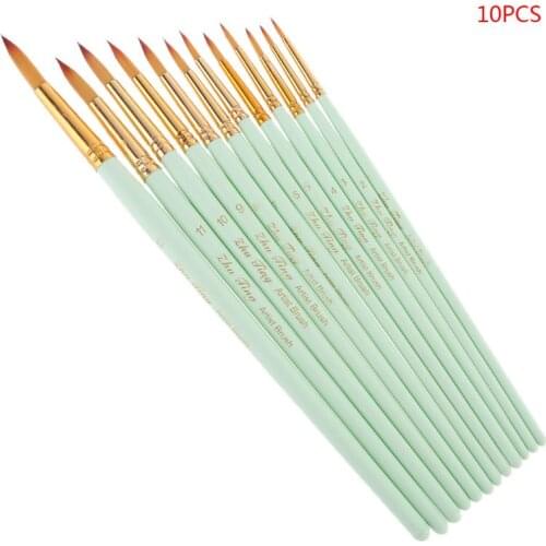 10Pcs Round Pointed Spike Tip Oil Painting Brushes Nylon Hair Artists Watercolor Paintbrushes Drawing Pen Tools Set