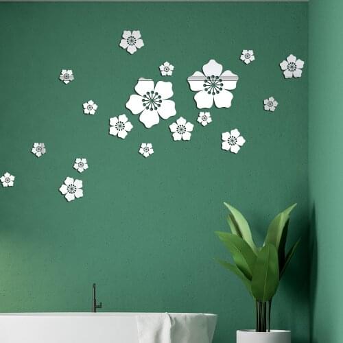 18 Pcs Sakura Acrylic Mirror Wall Stickers Mirror Mural Bedroom Living Room Decor Home Decoration Accessories