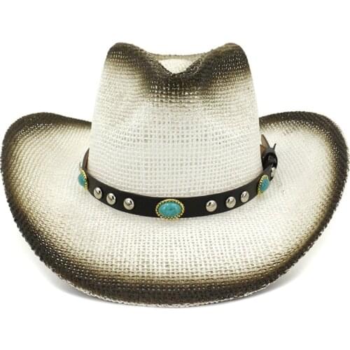 2019 Summer Black Paint Spraying Paper Straw Cowboy Hat Men Women Wide Brim Panama Style Beach Sunhat Visor Cap Drop Shipping