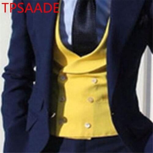 2020 New Arrival High Quality Slim Custom Made Men Suit vest Business Waistcoat only Vest yellow