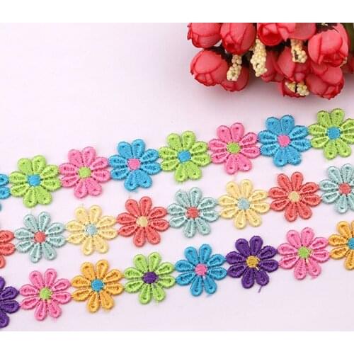 5Yards 26mm Colorful Daisy Flower Lace Trim Knitting Wedding Embroidered Diy Handmade Patchwork Ribbon Sewing Supplies Crafts