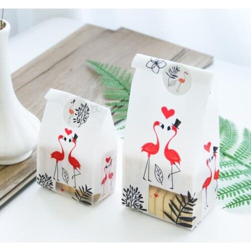 50pcs Flamingo Cookie Packaging Bag Gift Bags with Flamingo Seal Stickers for Holiday Favor Biscuits Snack Baking Package