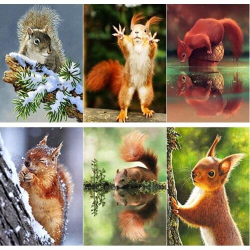 5D DIY Diamond Painting Full Square Round Drill Cute Squirrel Diamond Embroidery Snow Scene Cross Stitch Home Decor Manual Gift