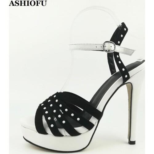 ASHIOFU Handmade Ladies High Heel Sandals Slingback Buckle Strap Spikes Party Sandals Platform Evening Club Fashion Summer Shoes