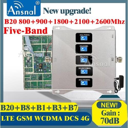 B20 800 900 1800 2100 2600Mhz Five-Band Cellular Booster GSM 2g 3g 4g Network Signal Repeater 4G Cellular Amplifier GSM UMTSLTE