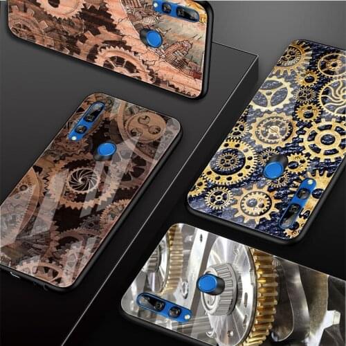 Mechanical Gears steampunk Tempered Glass Phone Case For Huawei honor 8X 9 10i 20i 20Lite 20Pro 30 Pro Cover Shell