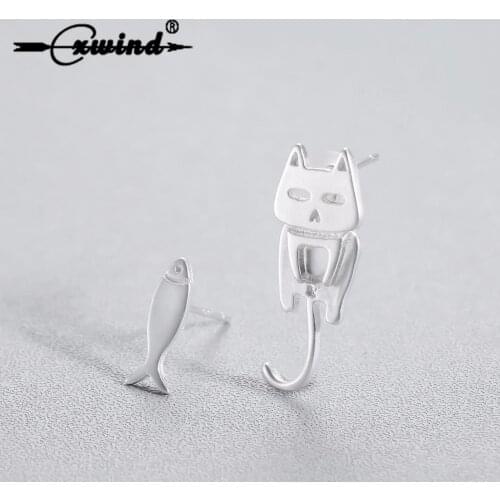 Cxwind Fashion 3D Animal Earring Cartoon Cute Sweet Cat Fish Stud Earrings Female Brincos Bijoux Jewelry Xmas Gift oorbellen