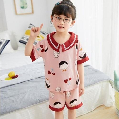Kids Cartoon Sleepwear Short sleeve Pyjamas 2020 Summer Girls Pajamas Baby Girl Clothes Suit Cotton T-shirt+Pants Boys Nightwear