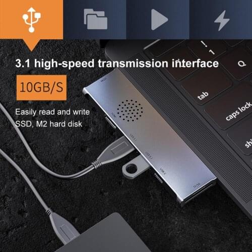 Dual-end Type-c Male to Dual HDMI-compatible USB3.1 PD 60W Docking Station for MacBook-Pro