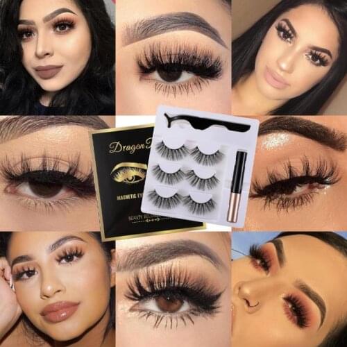 DRAGON RANEE Three Pairs Of 3D Magnetic Eyeliner Liquid False Eyelashes Set Natural Magnet Eyelashes Eye Makeup Makeup Tools