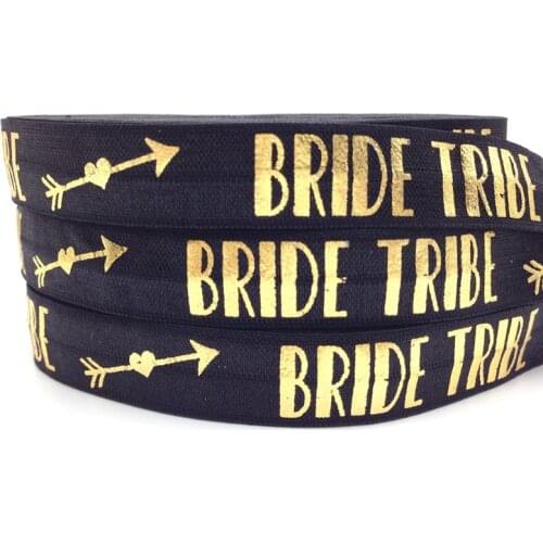 11colors 5Yards 16mm Gold Bride Tribe Heart Allow print fold over elastic Wedding decoration DIY elastic hair ties