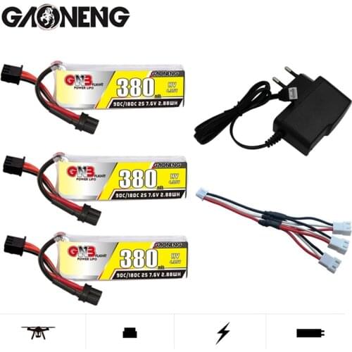 Gaoneng GNB 2S 380mah 7.6V HV 90C/180C Lipo battery+Charger for BETAFPV Beta75X 2S Beta65X 2S Whoop Drone with XT30 Plug