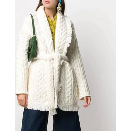 Jastie 2020 Cashmere Women Cardigan Jacket Wool Tassel Shawl Lapels Drop Shoulder Long Sleeve Winter Sweater Warm Overcoat Tops