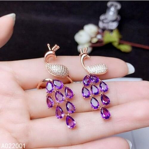 KJJEAXCMY fine jewelry Amethyst 925 sterling silver women pendant necklace chain ring set fashion
