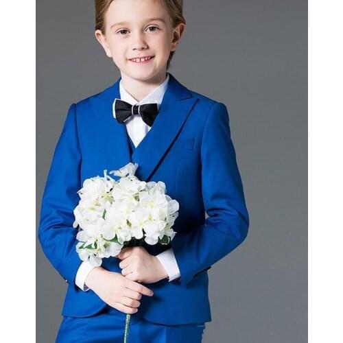 Royal Blue Boys Formal OccasionTuxedos Notch Lapel Side Vent Kids Wedding Tuxedos Child Suit Holiday clothes(Jacket+Pants+Tie