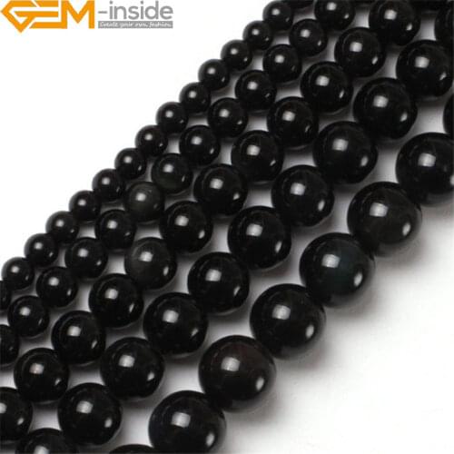 4-20mm Natural Stone Round Black Obsidian Beads For Jewelry Making15inch DIY Loose Trinket Necklace Bracelet Gift
