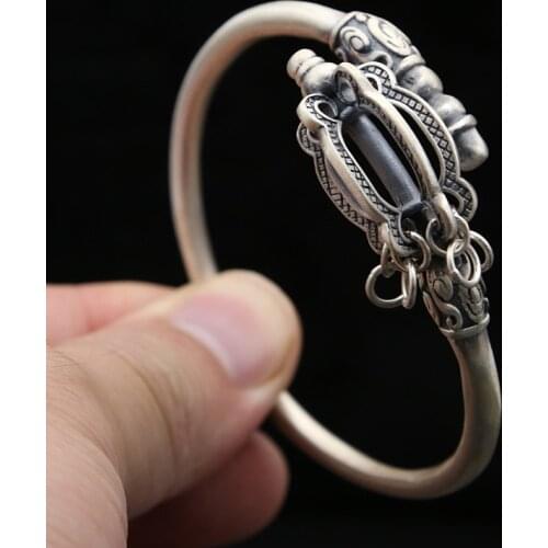 Solid 925 Sterling Silver Pilgrimage to the West fairy story Men Women Retro Cuff Bangle Bracelet gift jewelry A4640