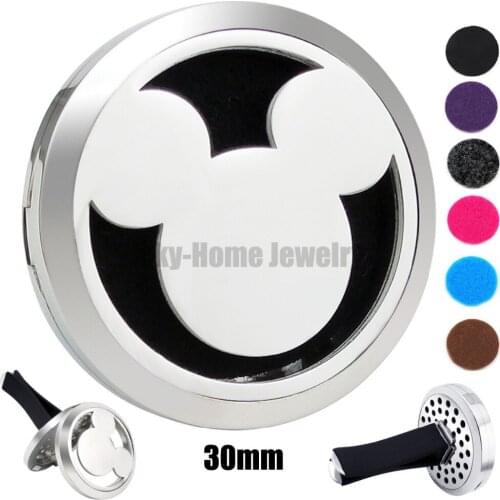 Mouse Cartoon (30mm) 316L Stainless Steel Aroma Car Perfume Locket Essential Oil Car Locket Free 6Pcs Pads