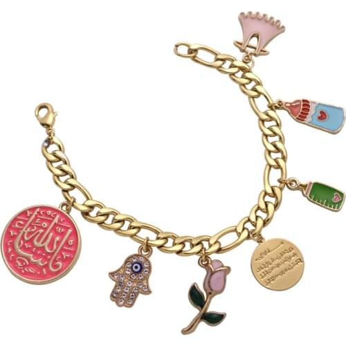 Islam muslim Mashallah Vanyakad Al Qalam hamsa hand of fatima evil eye stainless steel baby Bracelets