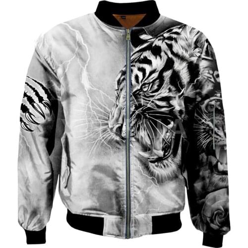 Mens Unisex 3D Bomber Jackets White Tiger Skin Print Zipper Flight Jacket Casual Unisex Harajuku Women Streetwear Thick Coats 2
