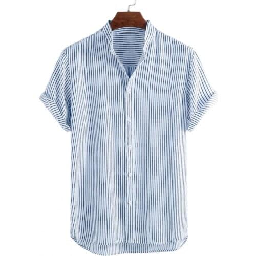 Summer Men Shirt Striped Stand Collar Summer Short Sleeve Loose Top Summer party Streetwear Men Clothing 2021 5XL ropa hombre