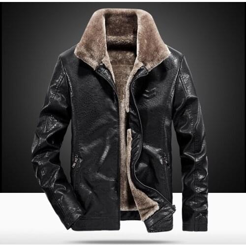 YuWaiJiaRen Winter Mens Fur Leather Jacket Casual Thick Warm Motorcycle Faux Leather Mens Artificial PU Leather Coat