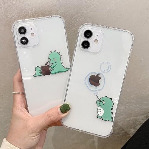 Funny Dinosaur Cute Animal Couple Phone Cases For iPhone 12 Mini 11 Pro XS Max XR 7 8 Plus X Cartoon Clear Silicone Soft Cover