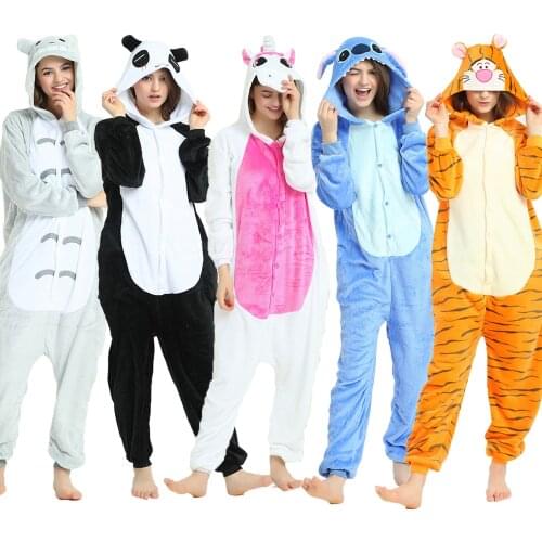 Unicorn Onesies Winter Anime Totoro Panda Cartoon Onesies Women Men Nightwear Unicornio Pijima Adults Flannel Sleepwear Pajamas