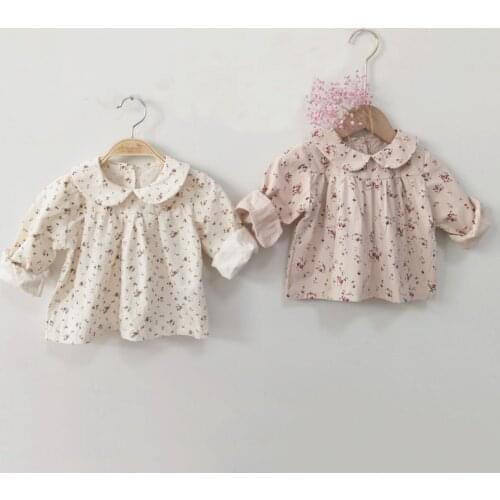 Autumn Girls Blouse Organic Cotton Long Sleeve Floral Korean Style One Piece Baby Girl Shirt 1-6 Years Children Clothes