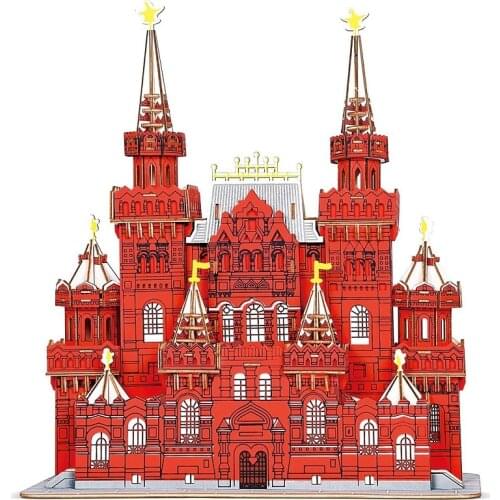 DIY Assembly Construction Puzzle Sets Russia Red Square Wooden 3D Puzzles Model Architecture Building Toys Teens Adult Jigsaw