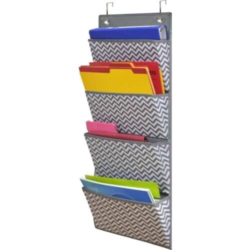 Godery Hanging Wall Organizer, Wall Mount/Over The Door Office Supplies Filing Folders, Fabric 4 Pocket Cascading File Organizer