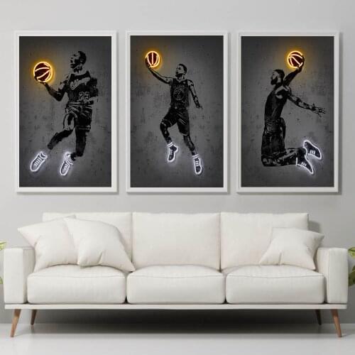 Player Poster and Print Basketball Shoes Neon Lights Canvas Painting Abstract Wall Pictures for Living Room Home Decor No Frame