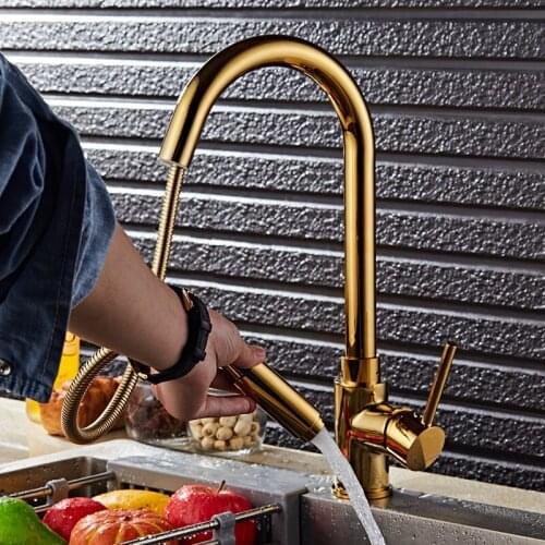 Kitchen luxury basin pull out faucet gold brass for cold and hot mixer tap Sink faucet Vegetable washing a faucet crane