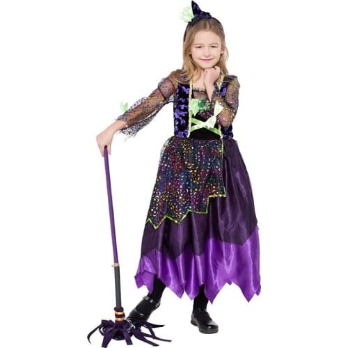 Deluxe Moon pPattern Cute Witch Costume Halloween Girl Sorceress Cosplay Party Book Week Fancy Dress