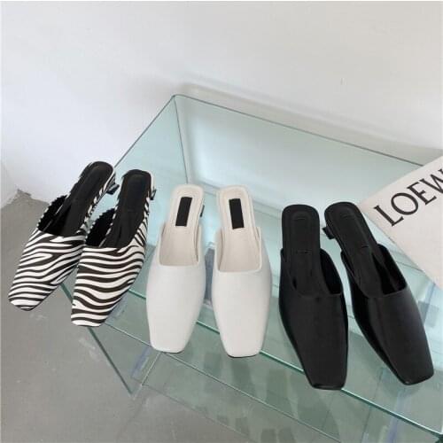 Celebrity Zebra pattern slippers women sandalias square toe mules flip flops summer shoes woman cover toe low heels slides 2021