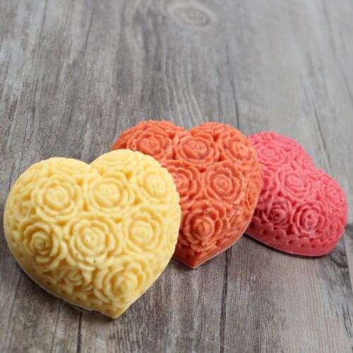 3-cavity Silicone Soap Molds Handmade Heart Shaped with Flower Relief Pattern Moulds Wedding Decorative Tool