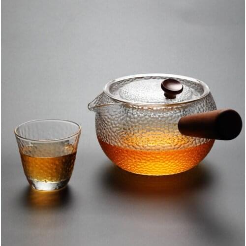 Hammer pattern wood side handle glass teapot household tea maker Japanese style thickened tea pot Kungfu tea set teaware