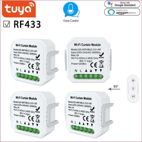 Tuya Smart Life WiFi RF433 Blind Curtain Switch With Remote For Electric Roller Shutter Sunscreen Google Home Alexa Smart Home